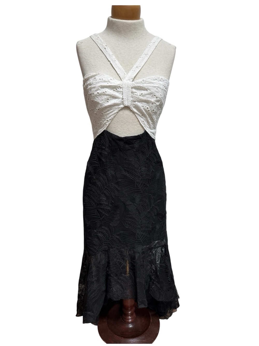 One33 Social Eyelet Embroidered High Low Midi‎ Dress Women Size 8 Party Evening